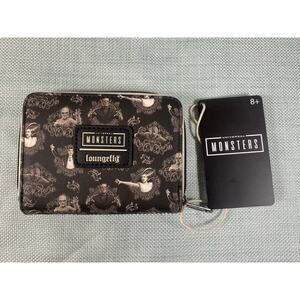 New Loungefly Universal Monsters Mini Zipper Wallet Portraits All Over Print NWT
